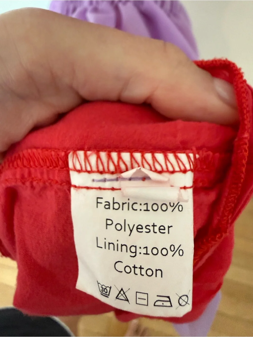 Girls' Casual Puff-Sleeve Dress in Lavender and Red